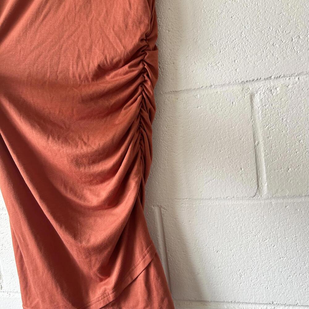 Unbranded Rust Sleeveless Scrunch Midi Bodycon Fitted Dress Women's Large - Picture 2 of 4
